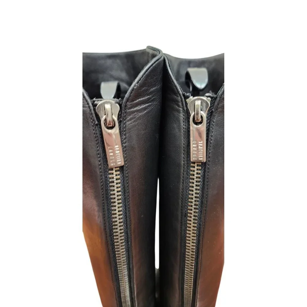 Stuart Weitzman Black Leather Knee High Riding Boots Side Zip Size 7.5 M